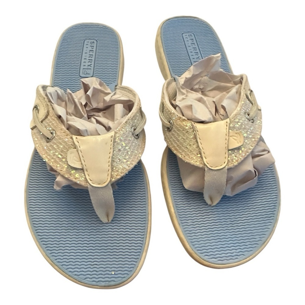 EUC Sperry Women's Tan and Blue Sandals